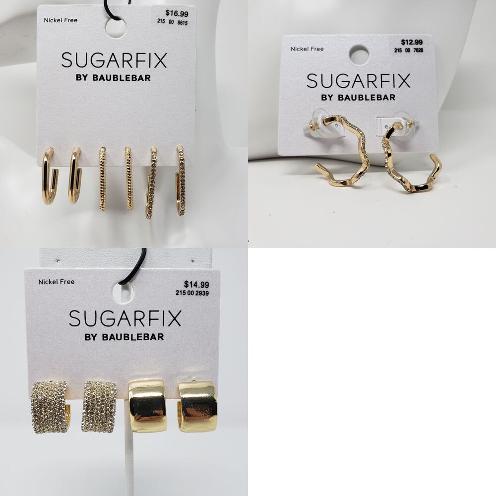 NWT Sugarfix by Baublebar Lot of 6 Gold-Tone Earrings Women's Hoop Cuff